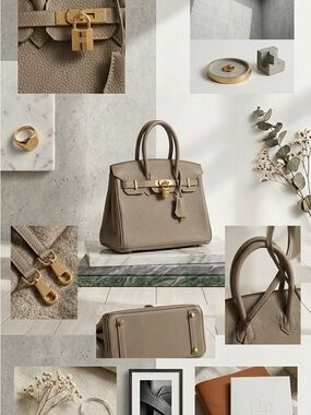 Luxury Taupe Leather Top-Handle Bag with Gold Hardware
